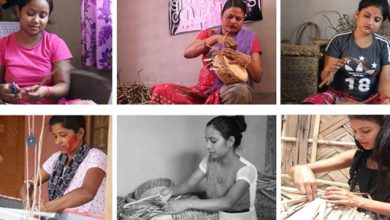 Fishermen women are making yoga mats by removing hyacinth from the lake